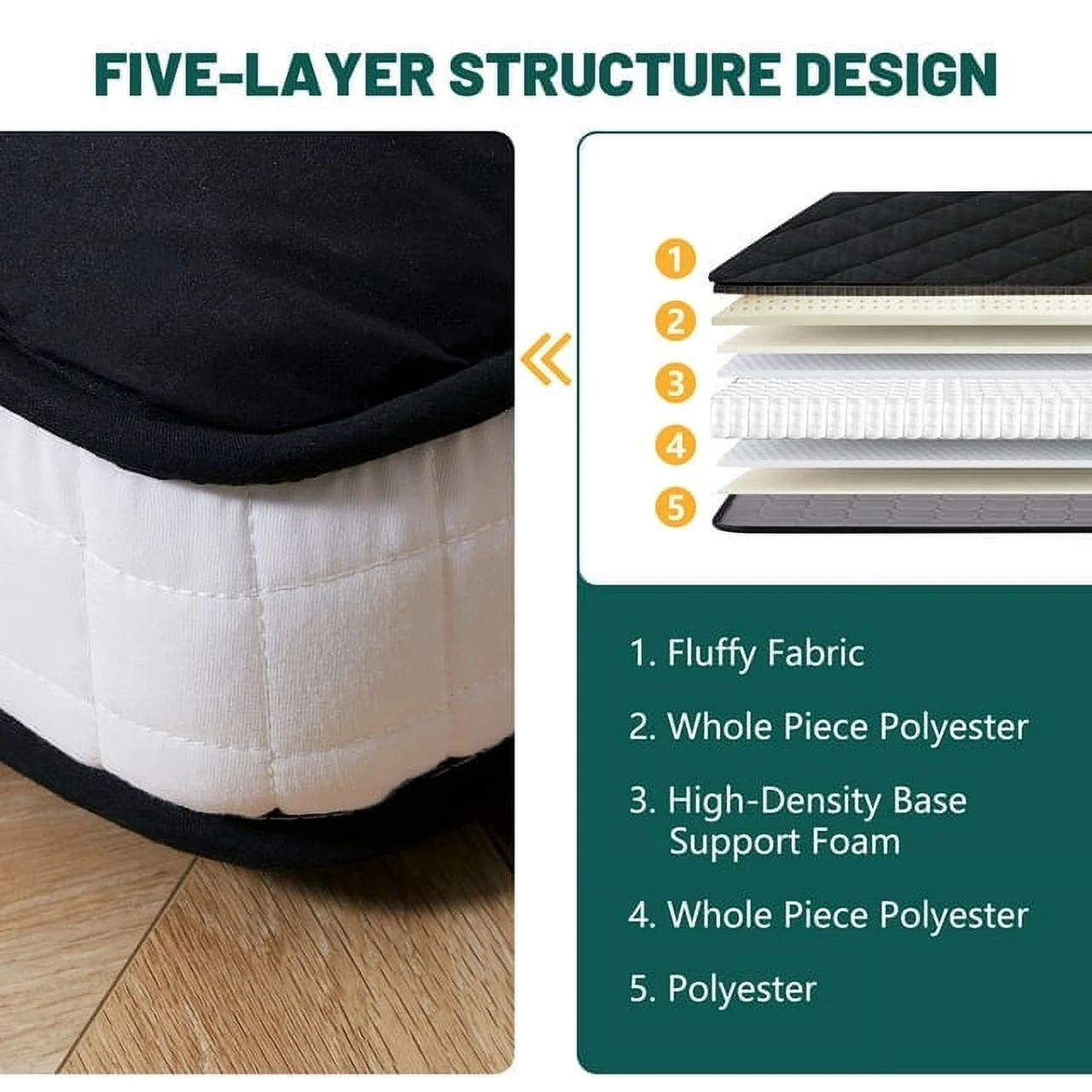 ABORON Diamond Patterned Mattress,4 Inch Extra Thick Sleeping Bed For Floor,Roll Up Mmemory Foam Mattress , Folding Floor Lounger Guest Bed Pad