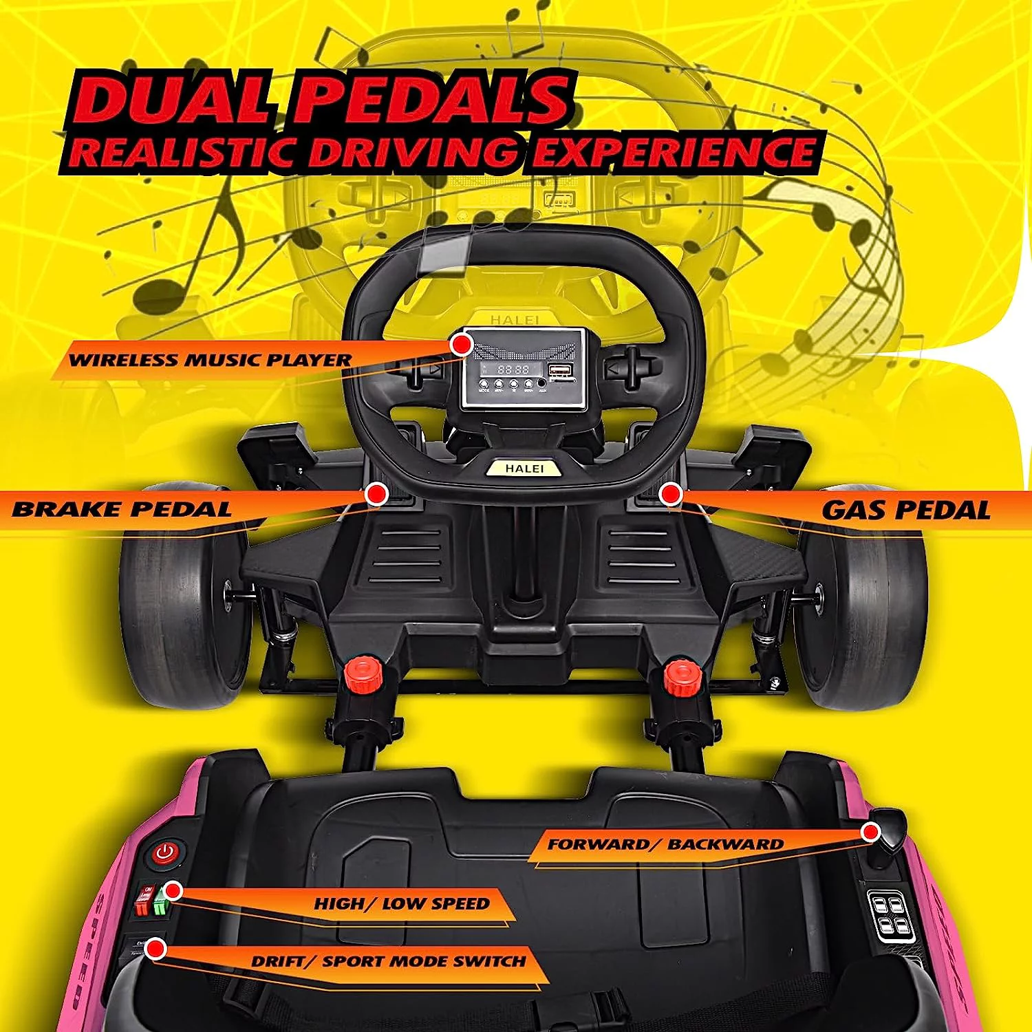 Blitzshark 24 V Kids Go Kart 300W Powerful Electric Pedal Go Kart, with Drift/Sports Mode, EVA Tires, Brake Pedal, Pink - Radiant Selections