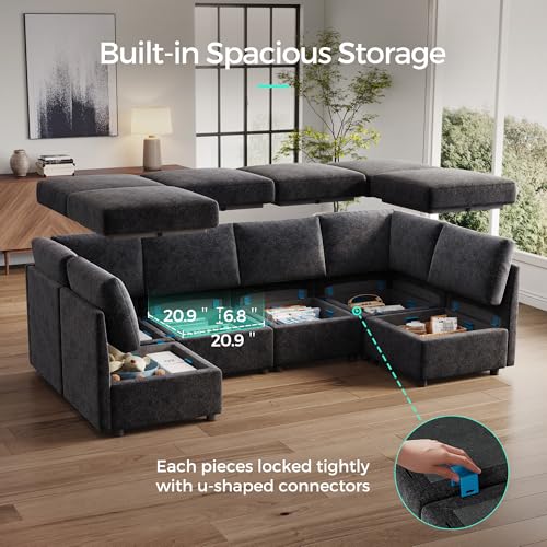LINSY HOME Modular Sectional Sofa, Convertible U Shaped Sofa Couch with Storage, Memory Foam, Modular Sectionals with Ottomans