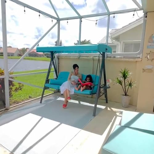 PURPLE LEAF Outdoor Patio Porch Swing with Adjustable PVC Canopy, 3-seat Swing Chair Bench with Side Cup Holder for Backyard Front Porch Lawn