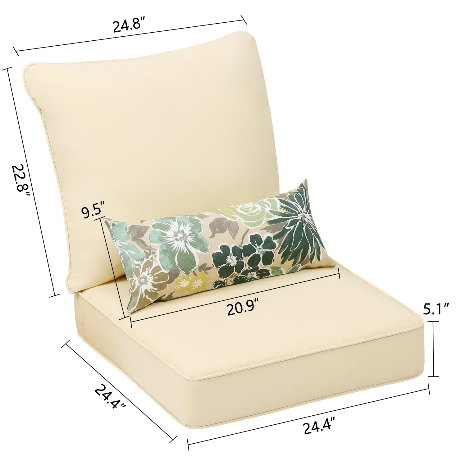 Aoodor 24'' x 24'' Outdoor Furniture Deep Seat Chair Cushion Set, Olefin Fabric Slipcover and Sponge Foam (Set of 2 Seats, 2 Backs, 2 Pillows)