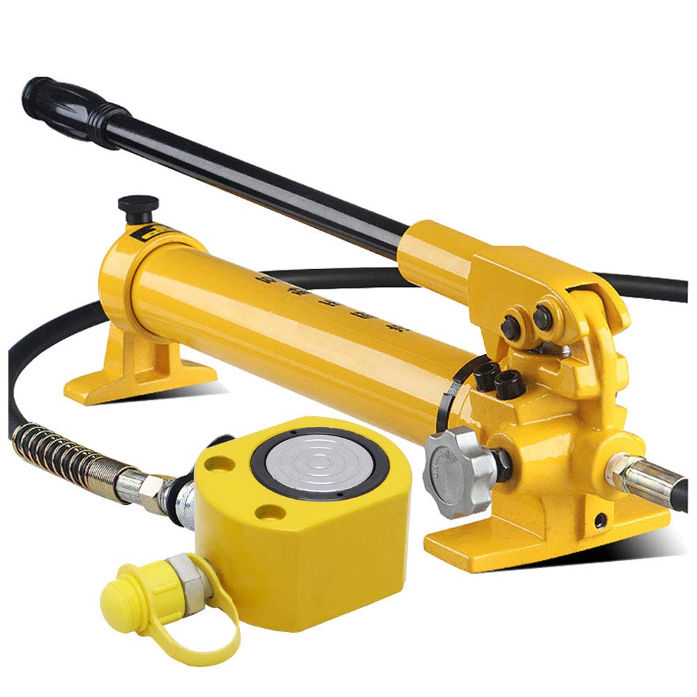 NEWTRY 50 ton Low Profile Hydraulic Ram Jack + Hand Pump Stoke 16mm(0. 63inch) Mini Protable Hydraulic Cylinder Industrial Super Thin Lifting Jack