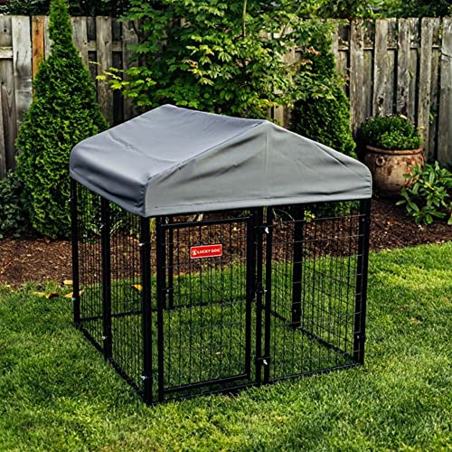 Stay Series 4 by 4 by 4.3 Feet Studio Jr. Black Powder Coat Steel Frame Outdoor Dog Kennel with Waterproof Canopy Roof and Gate Door, Khaki