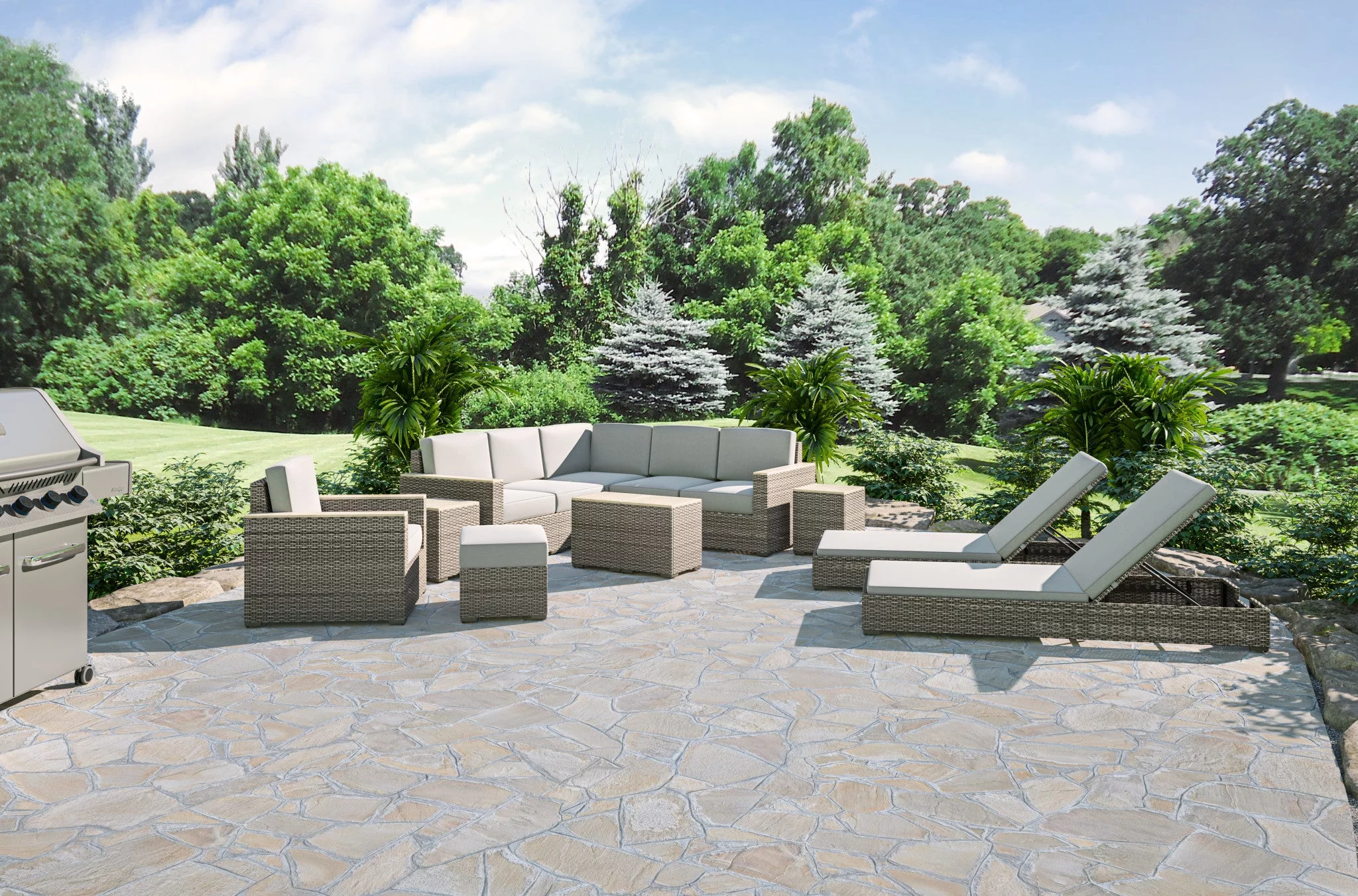 Homestyles Boca Raton Rattan Outdoor Chaise Lounge in Brown