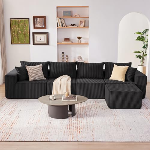 107.4" Cloud Couch Sectional, Modular Sofa with Deep Seat, Plush Corduroy L Shaped Boneless Couch, Convertible Sectional Couches for Living Room