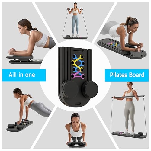 Pilates Board, 6 in 1 Pilates Reformer Set, Foldable Pilates Reformer Machine with Resistance Bands & Ab Trainer for Home Workout
