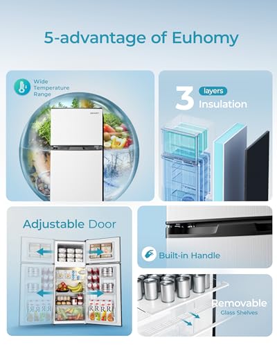 EUHOMY Mini Fridge with Freezer, 3.2 Cu.Ft Mini Refrigerator, Dorm Fridge with 2 Door For Bedroom/Apartment/Office-Food Storage Cooling Drink, Black
