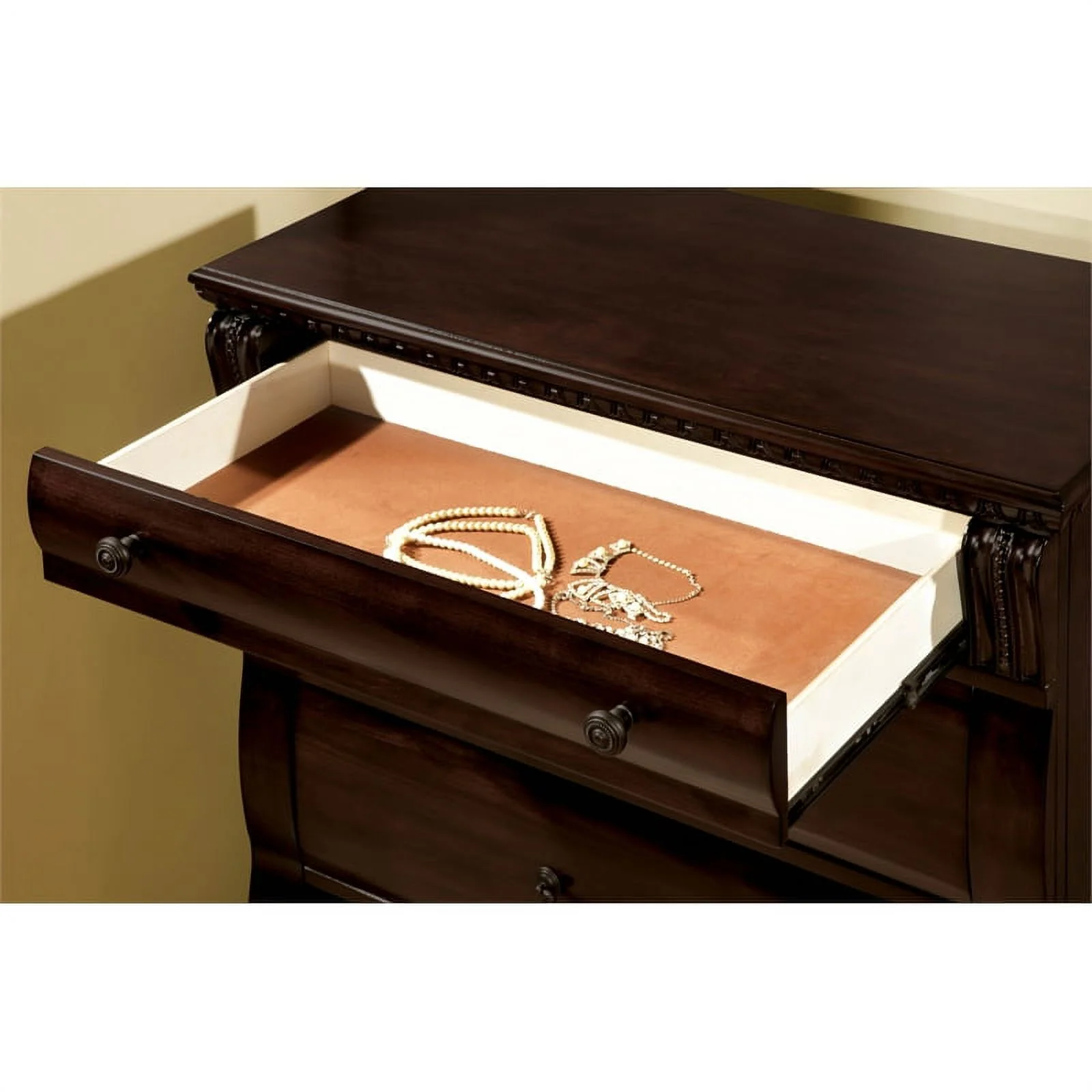 FOA Oulette 3pc Cherry Solid Wood Bedroom Set - King + Nightstand + Chest