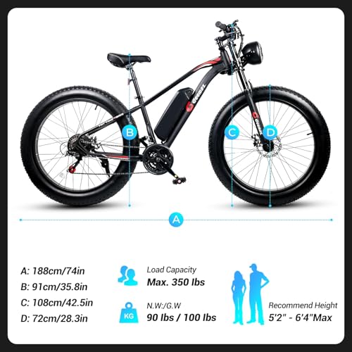 Geemax Electric Bike for Adults, 26" x 4.0 Fat Tire Ebike, 500W (Peak 750W) 36V 10.4Ah Lithium Battery Electric Bicycle, 25MPH, 21-Speed