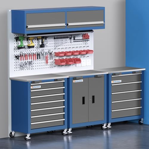 7-Drawer Rolling Toolbox,Tool Box with 360° Lockable Wheels and Padded Feet,Tool Chest with Keyed Locking System and Drawer Liners