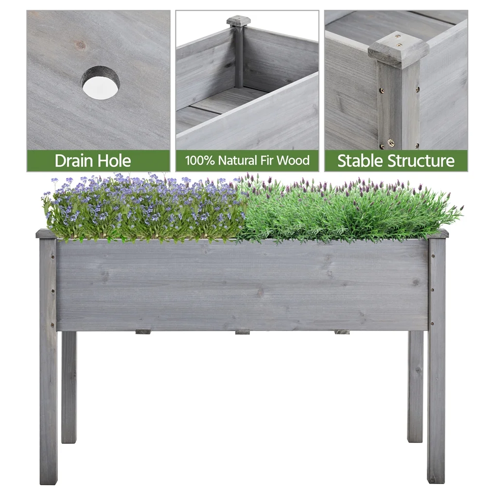Topeakmart Fir Wood Garden Bed Rectangle Raised Planters Box for Vegetables/Fruits, Gray