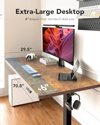 HUANUO Electric Standing Desk, 71 x 35 inch Large Height Adjustable Table, Powerful Brushless Motor, 4 Memory Preset, Sit Stand Up Desk