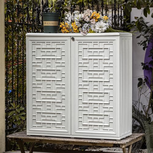 Outdoor Storage Cabinet Waterproof with Shelf,Resin Storage Sheds Outdoor Cabinets for tub towels/chemicals/grill items/Patio/Garden/Backyard