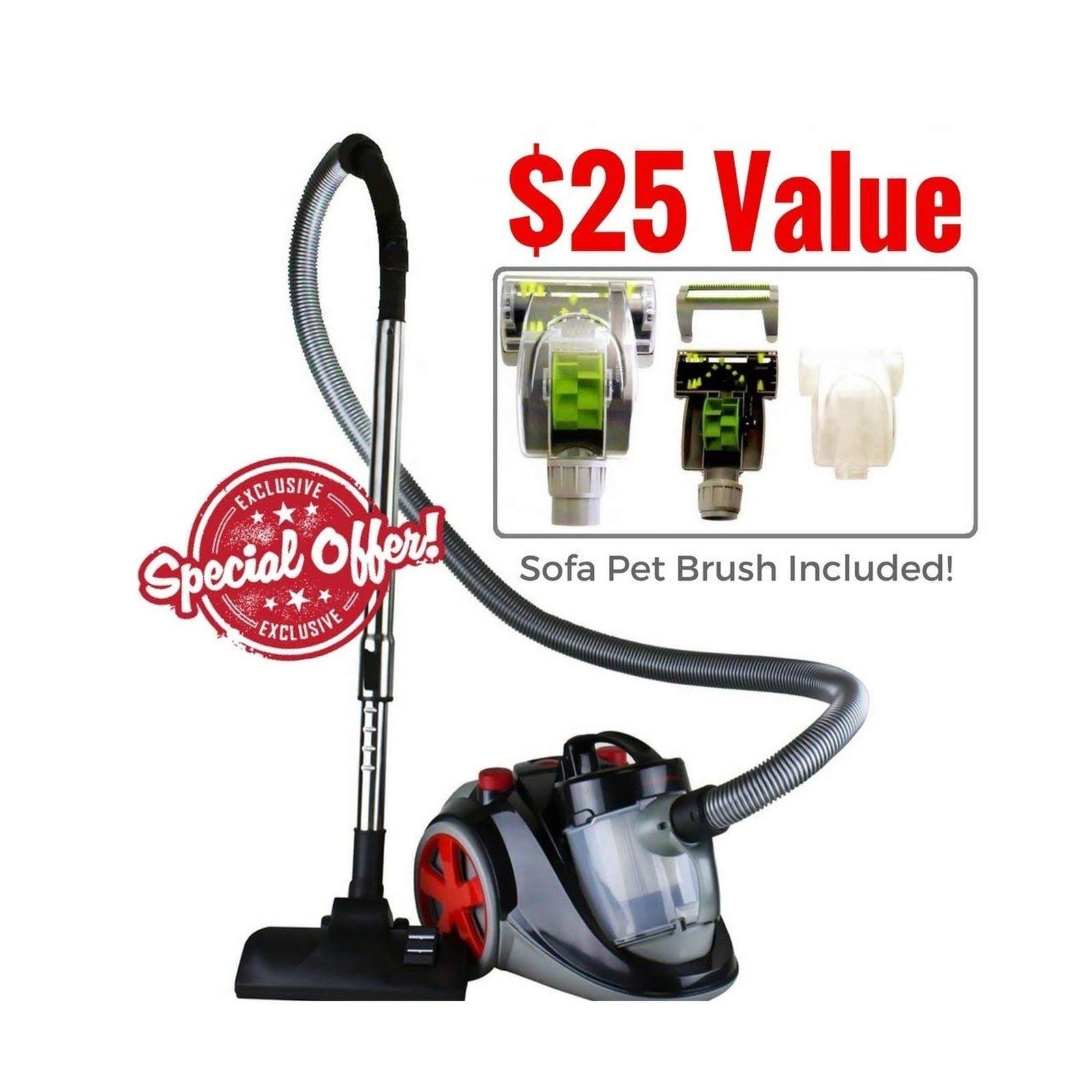 Ovente Bagless Canister Cyclonic Vacuum with HEPA Filter, Comes with pet/sofa