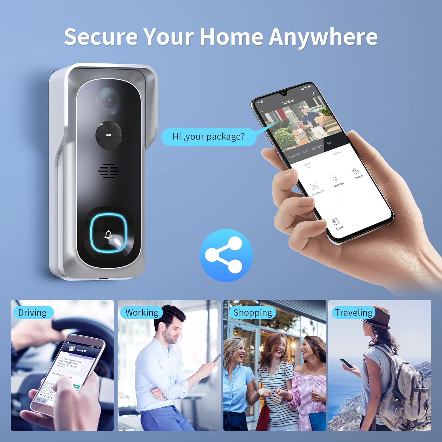 Wireless Video Doorbell Camera, Geekee 1080P Security WiFi Doorbell Camera with Indoor Chime, Motion Detect Sensor, IR Night Vision, IP66 Waterproof