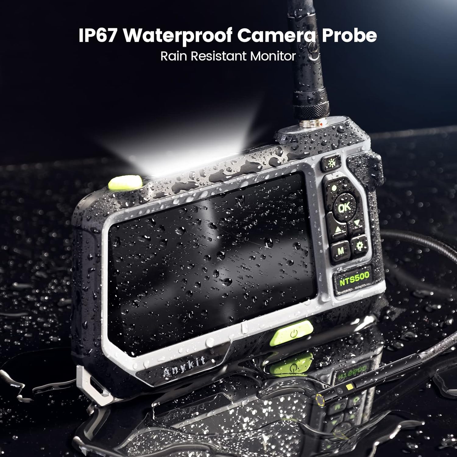 Dual Lens Endoscope with 5" IPS Screen, Anykit NTS500 5.5mm 1080P HD Borescope Inspection Camera, IP67 Waterproof Snake Camera with Lights & Tool Box