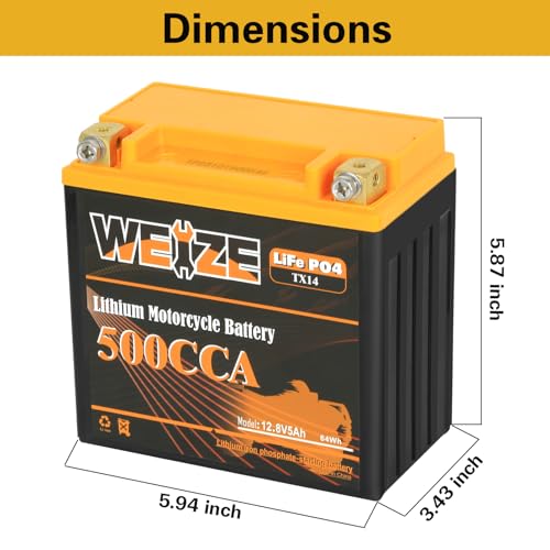 Weize Lithium YTX30L-BS, 700A Lithium LiFePO4 YTX30L Motorcycle Battery, 12V 10AH ATV, UTV, Jet Ski, Scooter, Lawn Mower, Tractor, Generator Battery