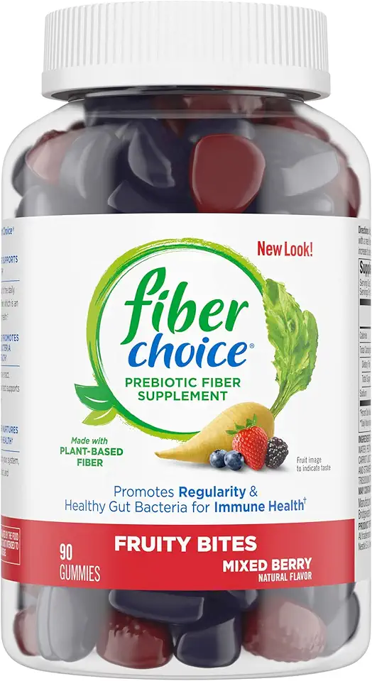 Fiber Choice 3g Fruity Bites Daily Prebiotic Fiber Supplement Gummies, Mixed Berry, 90 Count (2 per Serving) - Kansas Nuitrition - HNZSDS