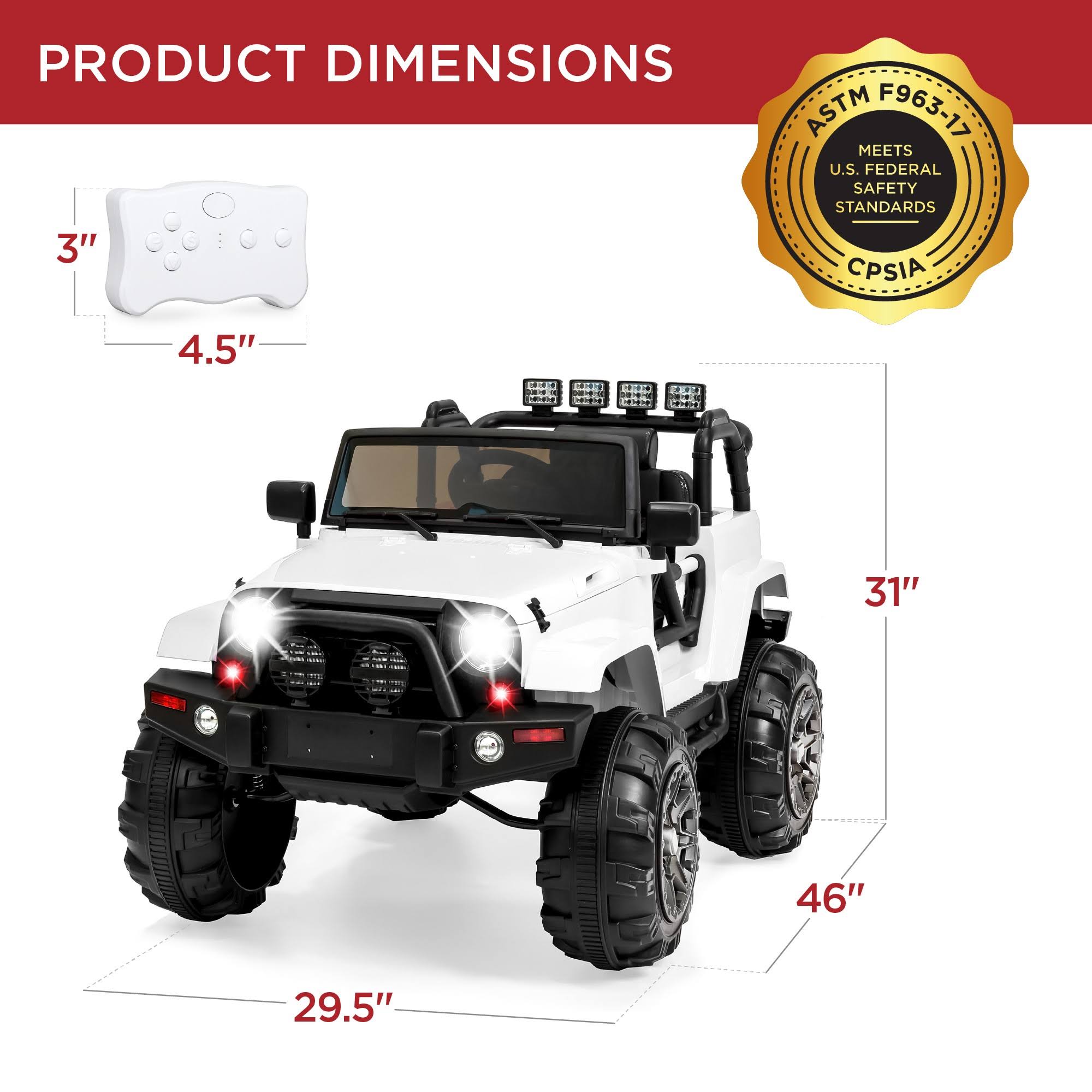 Best Choice Products 12V Kids Ride on Truck Car w/ Remote Control, 3 Speeds, Spring SUSPENSION, LED Lights - White