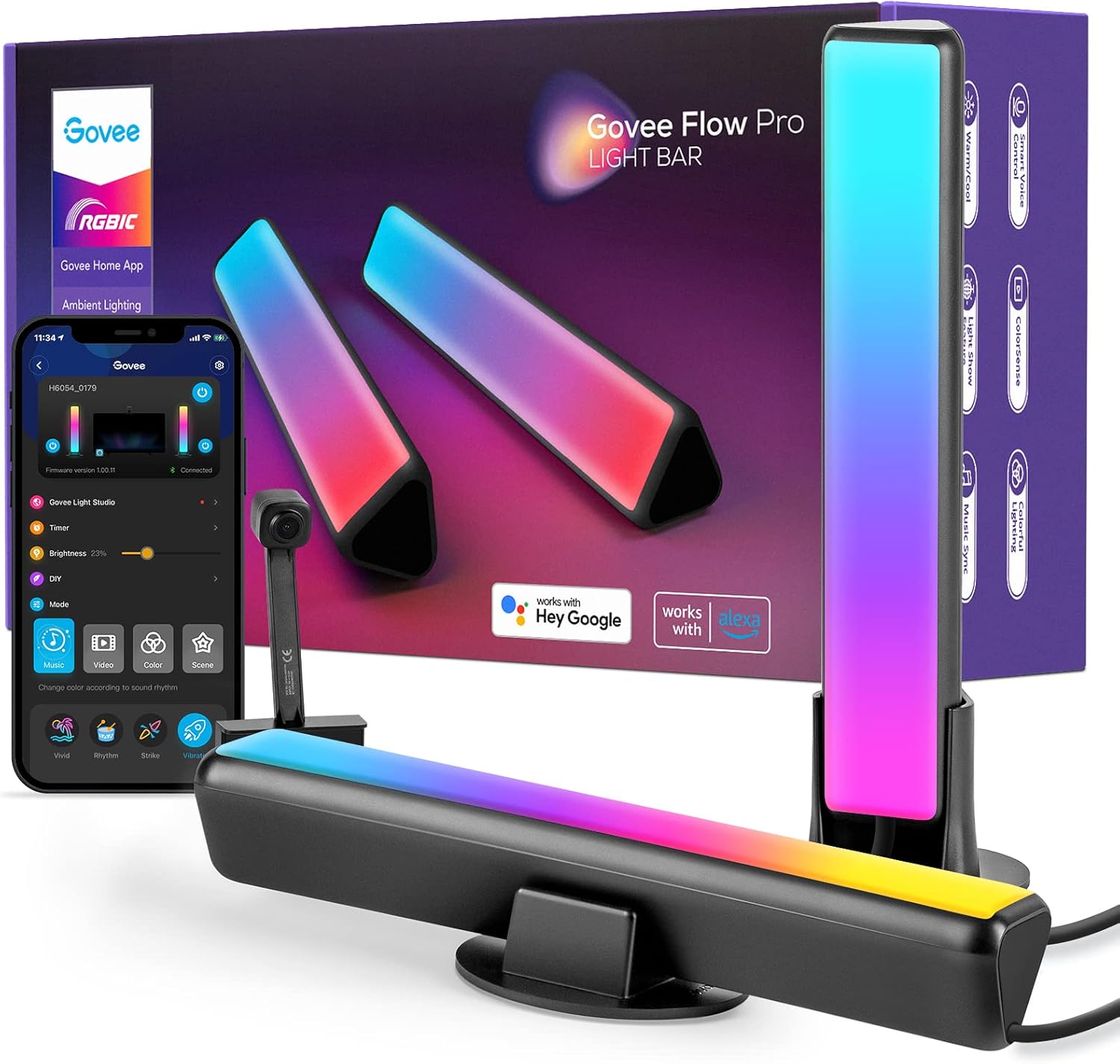 Govee Flow Pro LED Smart Light Bars with Camera, RGBIC Ambiance Backlights, Music Sync Kit Works with Alexa & Google Assistant