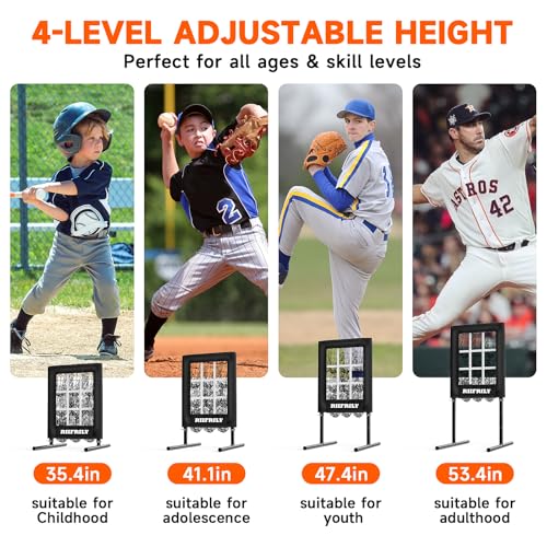Heavy-Duty 9 Hole Baseball Pitching Net with Pitching Target Pockets, Regulation Size Strike Zone