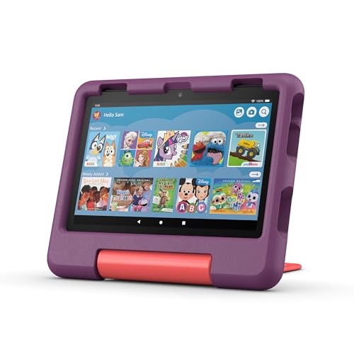 Amazon Fire HD 8 Kids Tablet (32 GB, Grape, 6 months Kids+, 2024 release) + Backpack Bundle