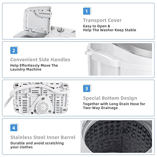 Giantex Portable Washing Machine, 13lbs Mini Twin Tub, 8Lbs Washer & 5Lbs Spinner, Compact Laundry Washer Combo, Built-in Pump Drain
