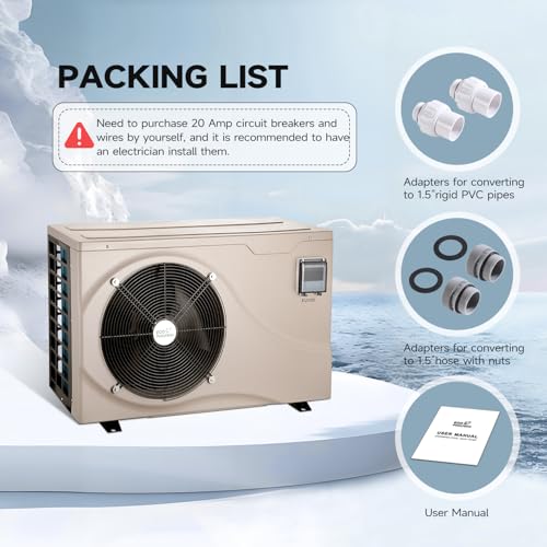 Above Ground Pool Heater EU50, Max 16184BTU Up to 5000gallons Electric Swimming Pool Heat Pumps, Titanium Heat Exchanger, 5.62 COP, 110V/120V