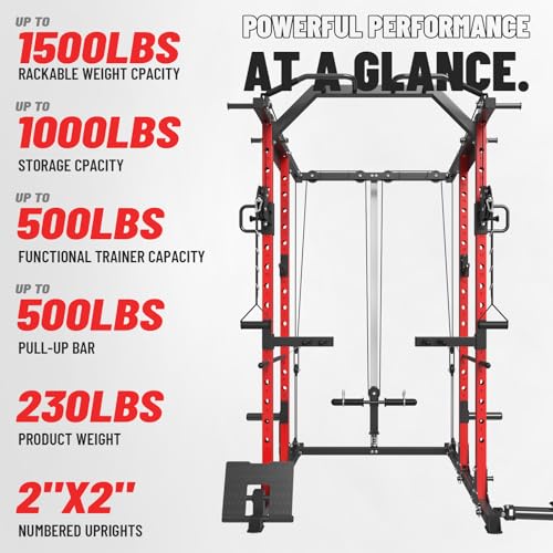Mikolo Power Cage, Power Rack with Cable Crossover System, 1500LBS Squat Rack with LAT Pull Down System