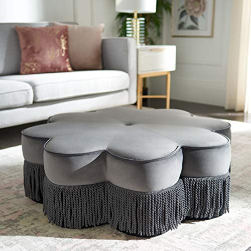 Safavieh Home Tanith Dark Grey Velvet Flower Ottoman