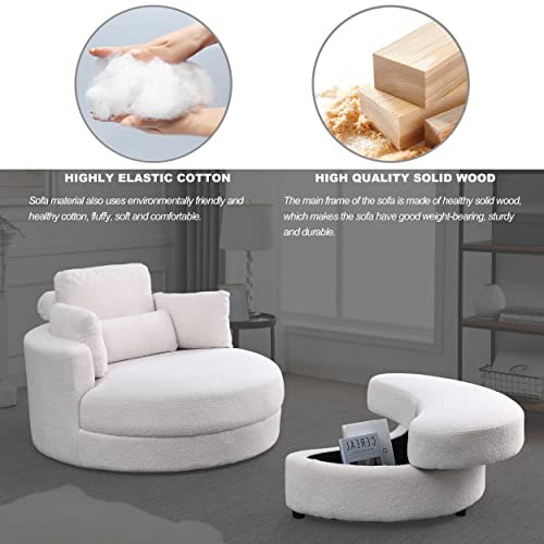 42.9" Oversized Swivel Accent Barrel Linen Tufted Upholstered Sofachair W/3 Pillows