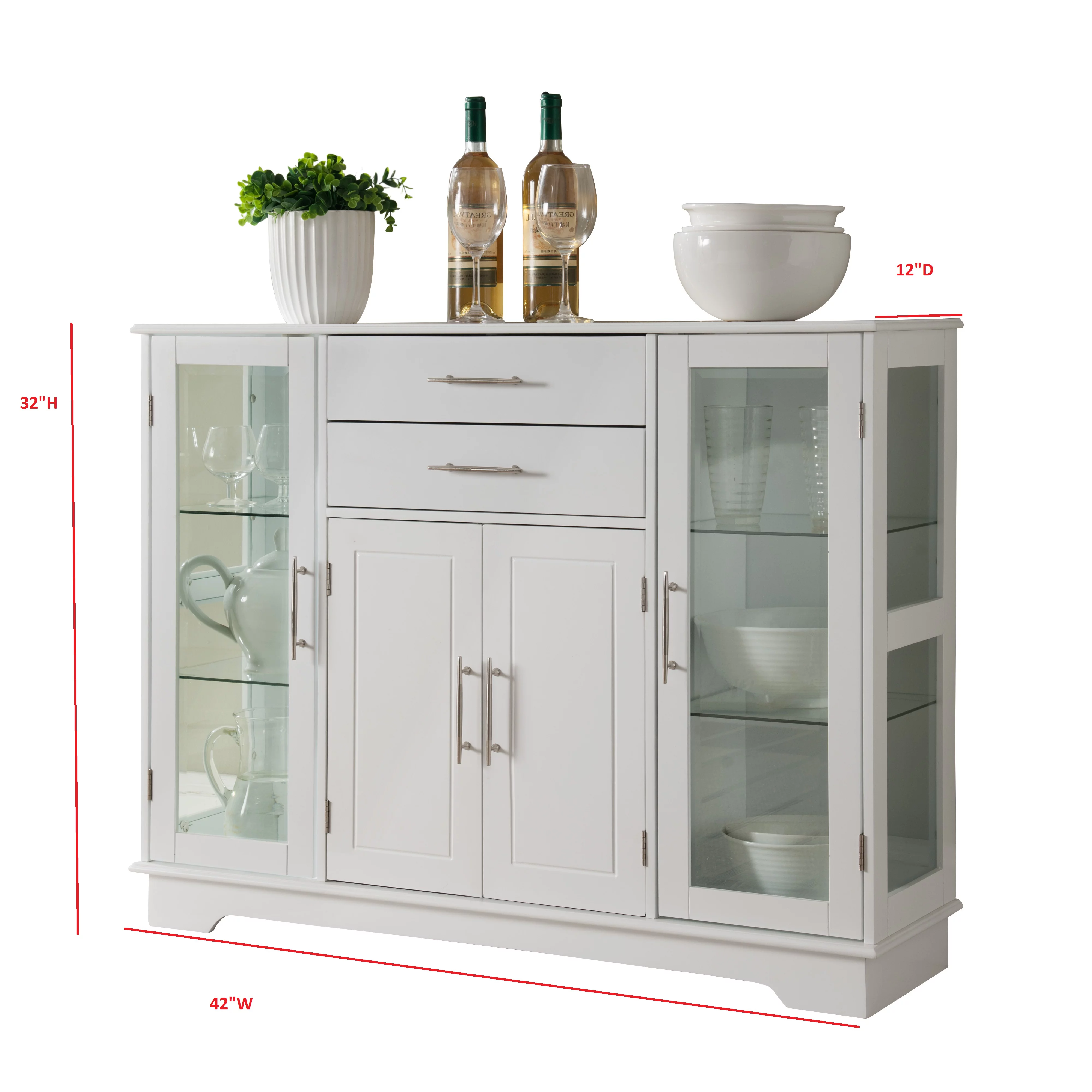 Elias Contemporary Wooden Sideboard Buffet China Cabinet, White