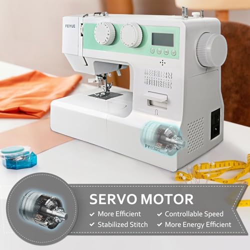 FEIYUE FYe320 Full Size Sewing Machine with Foot Pedal, Speed Control, Heavy Duty & Portable, LCD Display, 25 Built-in Stitches