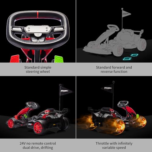 24V Electric Drift Kart for Kids, Ride Car with Adjustable Seat & 8.5MPH Speed, EVA Silent Wheels, Parent-Safety Certified Ride-On Toy