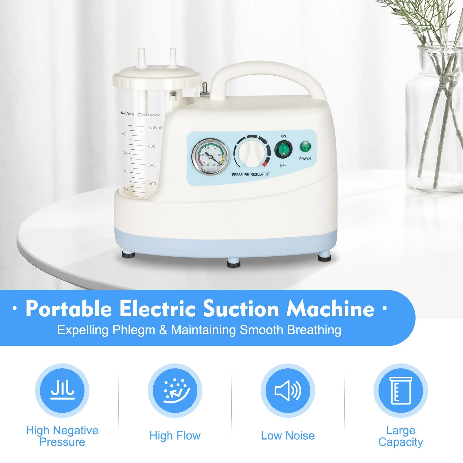 1000ML Suction Unit Medical Vacuum Phlegm Emergency Aspirator Machine Portable
