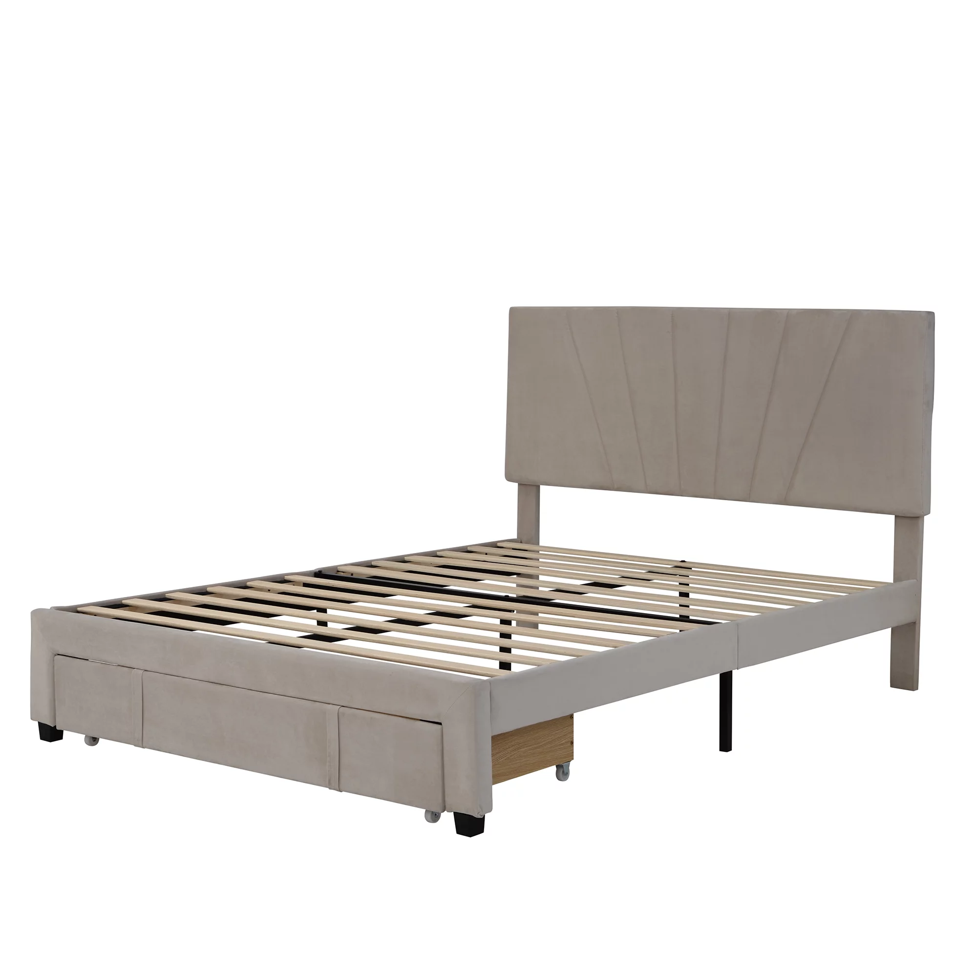 Queen Size Velvet Upholstered Platform Bed