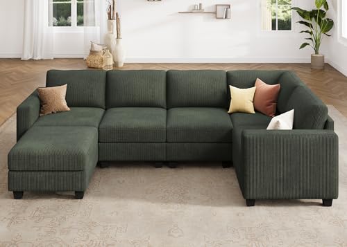 HONBAY Corduroy Modular Sectional Couch with Storage L-Shaped Sectional Couches for Living Room 6 Seater Modular Sofa, Dark Gray