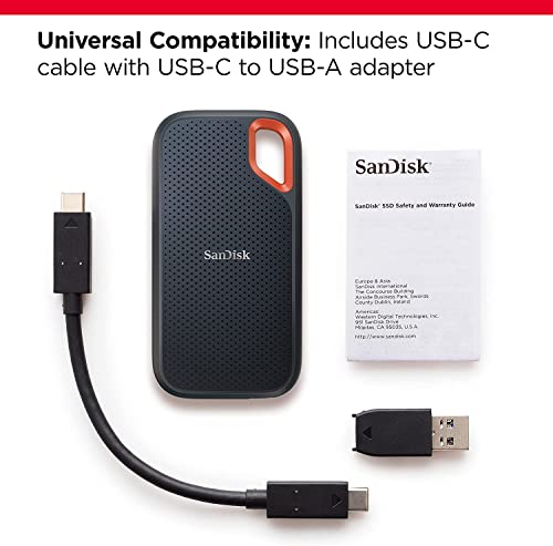 SanDisk 2TB Extreme Portable SSD - Up to 1050MB/s, USB-C, USB 3.2 Gen 2, IP65 Water and Dust Resistance, Updated Firmware