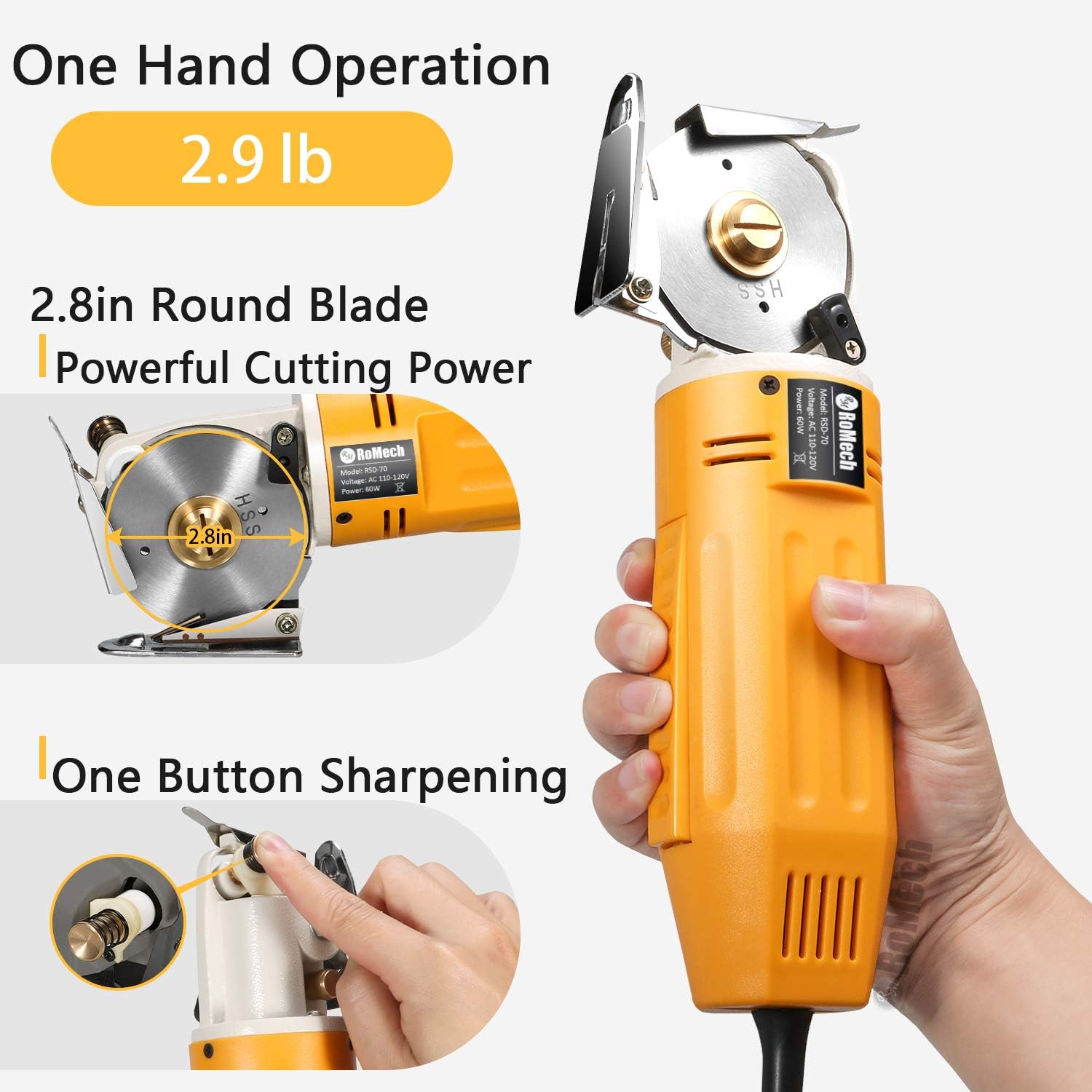 RoMech Mini Electric Cloth Cutter, Rotary Blade Fabric Cutting Machine, Octagonal Knife