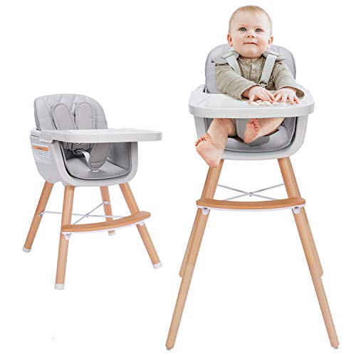 3-in-1 Convertible Wooden High Chair,Baby High Chair with Adjustable Legs & Dishwasher Safe Tray, Made of Sleek Hardwood & Premium Leatherette
