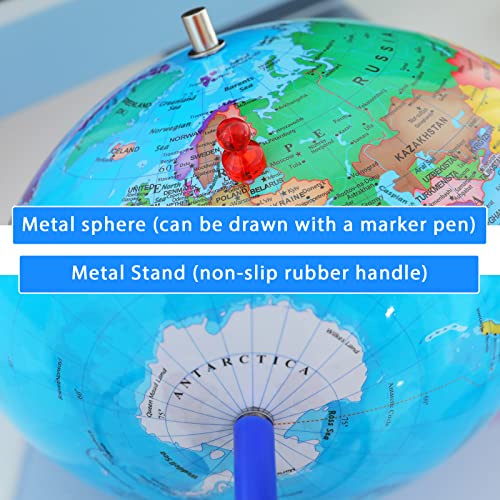 13" World Globe with Stand, 720° Swivels in All Directions, Stainless Steel Stand