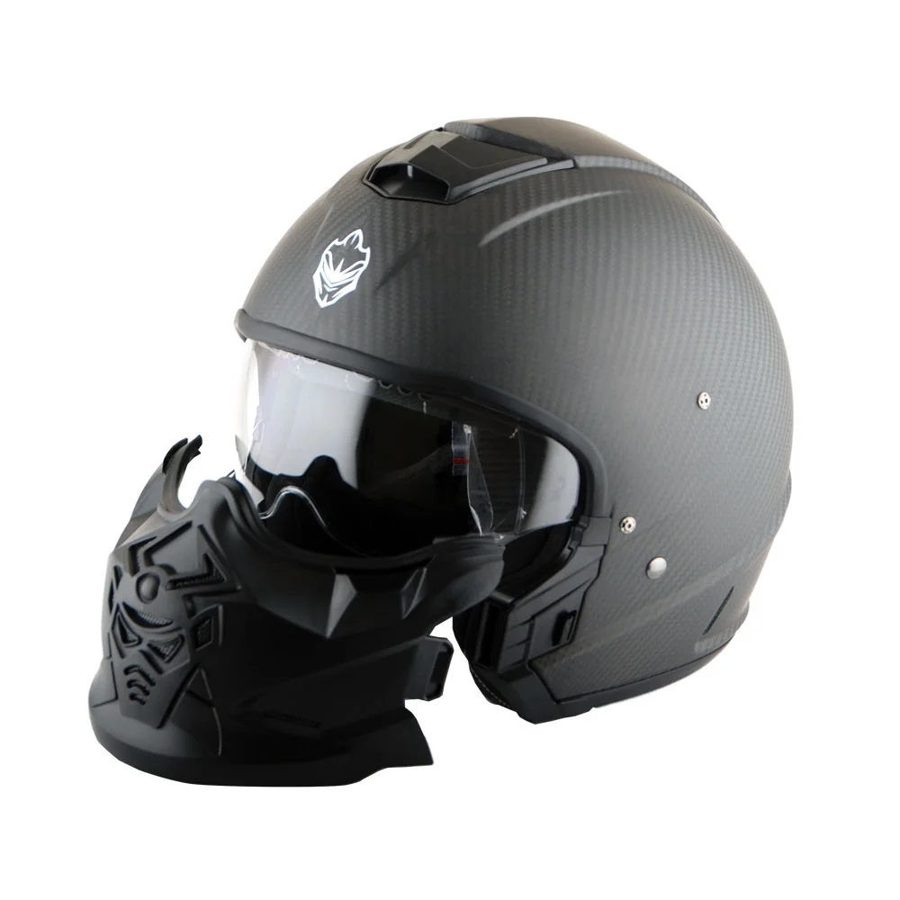 Martian Genuine Real Carbon Fiber Motorcycle Open Face Helmet HB-B2 Matt Carbon Black + Clear Lens, DOT Approved