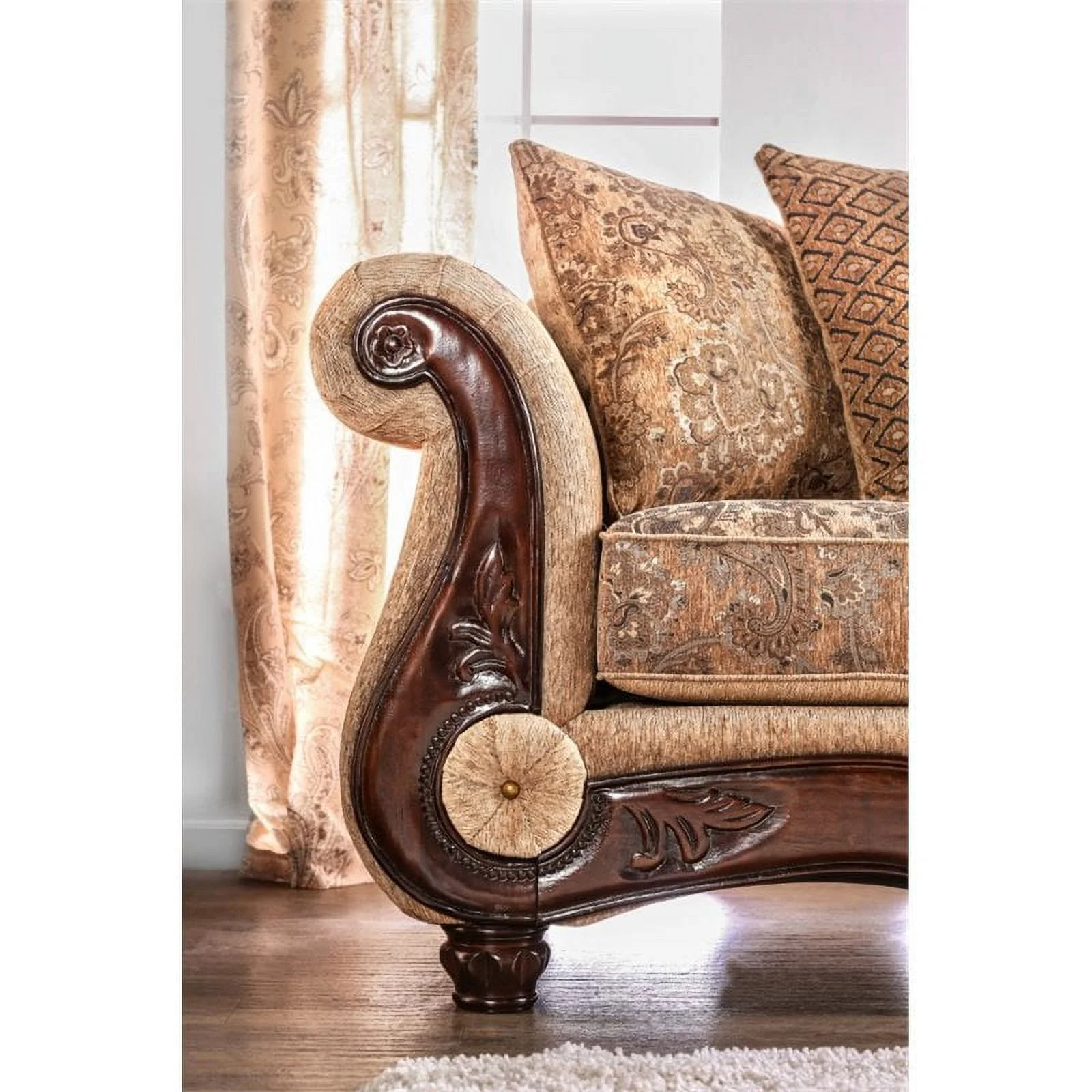 Furniture of America Rhodes Traditional Chenille Sofa in Gold and Bronze