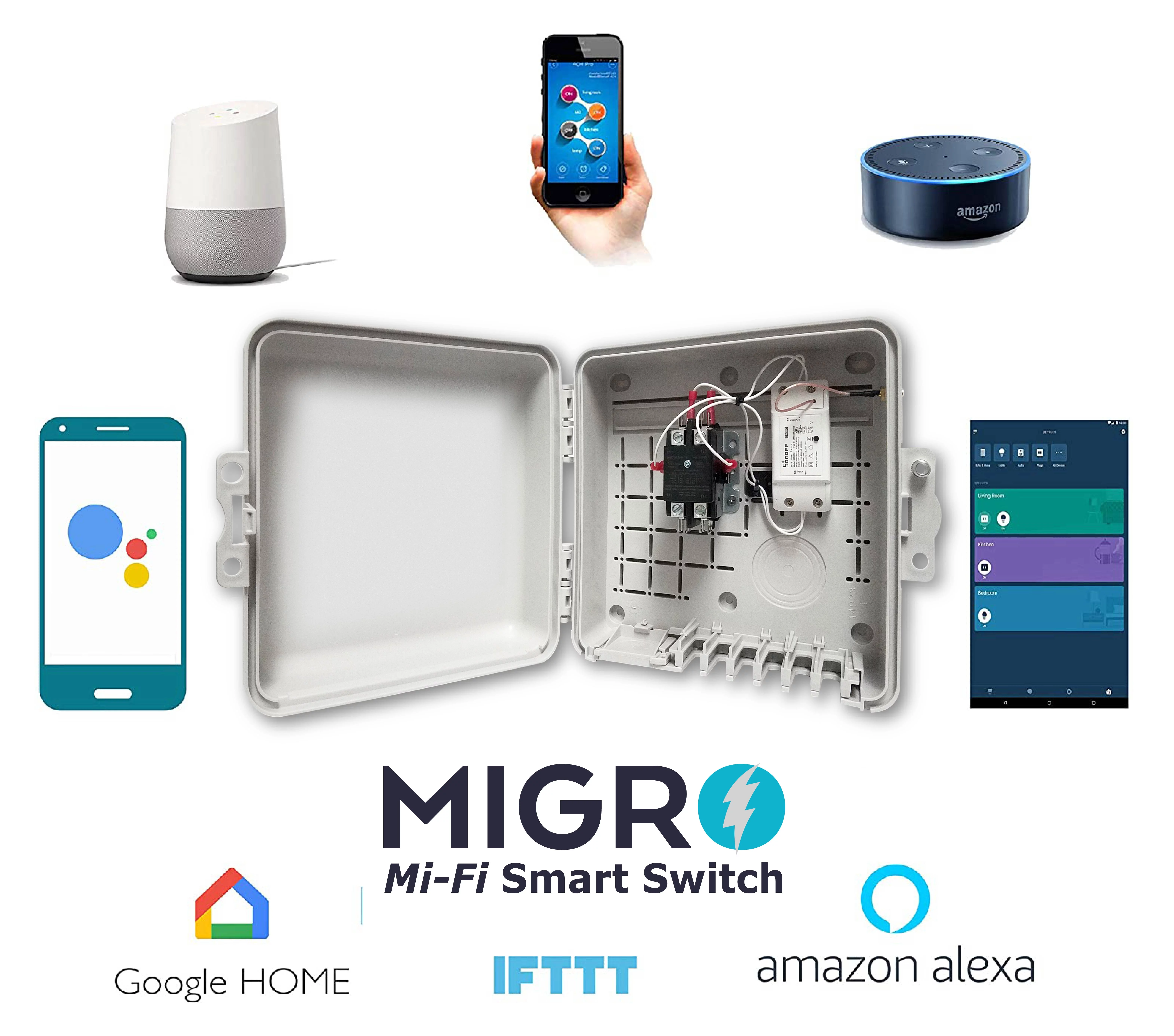 MIGRO Outdoor Smart Wi-Fi Outlet Box, Heavy Duty 50A Resistive 120VAC 40A 5HP Wireless Pump Control Timer Switch, Compatible with Smart Phone, Alexa