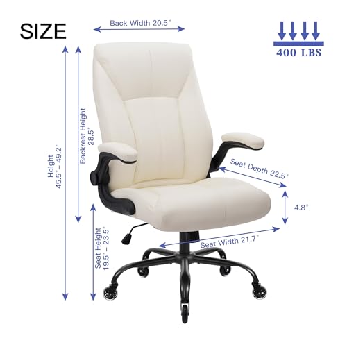Big and Tall Office Chair for Heavy People 400lb, Executive Desk Computer Chair Adjustable Flip-up Armrests