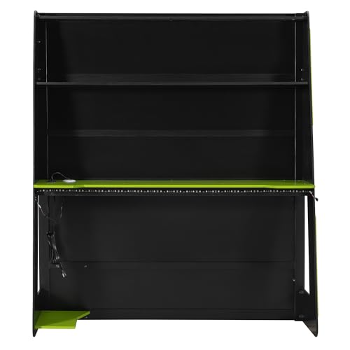 Gaming Bed with Desk,Wardrobe,Ample Storage Space,and RGB LED Light, Full Size Wood Loft Bed for Kids Bedroom (Cloud Blue/K)