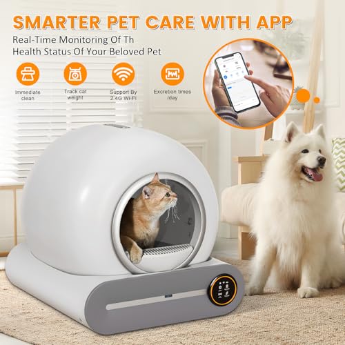 Self Cleaning Cat Litter Box, 65L+ 9 L Extra Large Robot Automatic Litter Box for Multiple Cats, APP Control