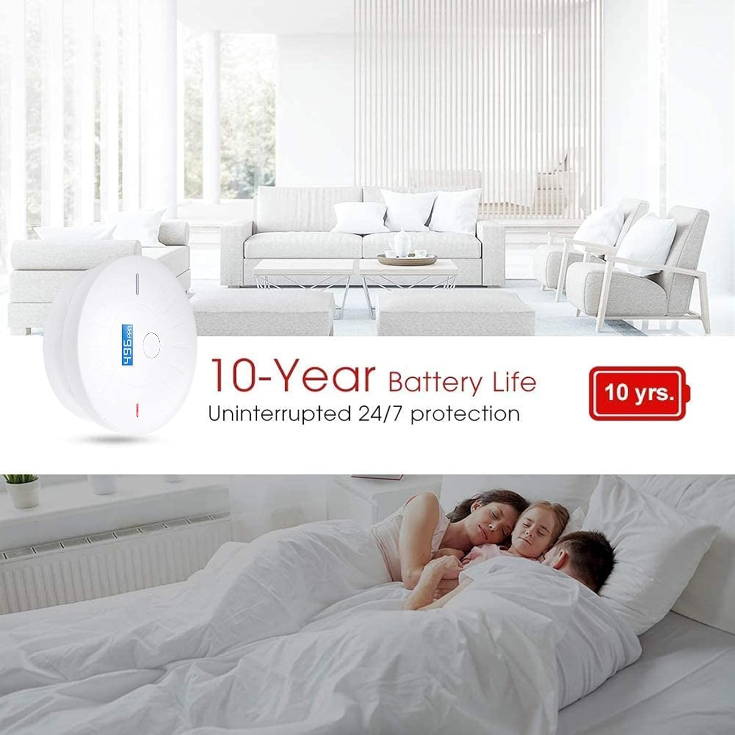 2 Pack 10 Year Battery Operated Smoke and Carbon Monoxide Detector, Portable Fire Co Alarm for Home and Kitchen