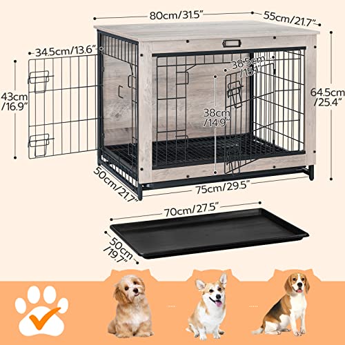 HOOBRO Dog Crate Furniture, 38.6" Large Dog Kennel Indoor, Wooden Cage with Pull-Out Tray