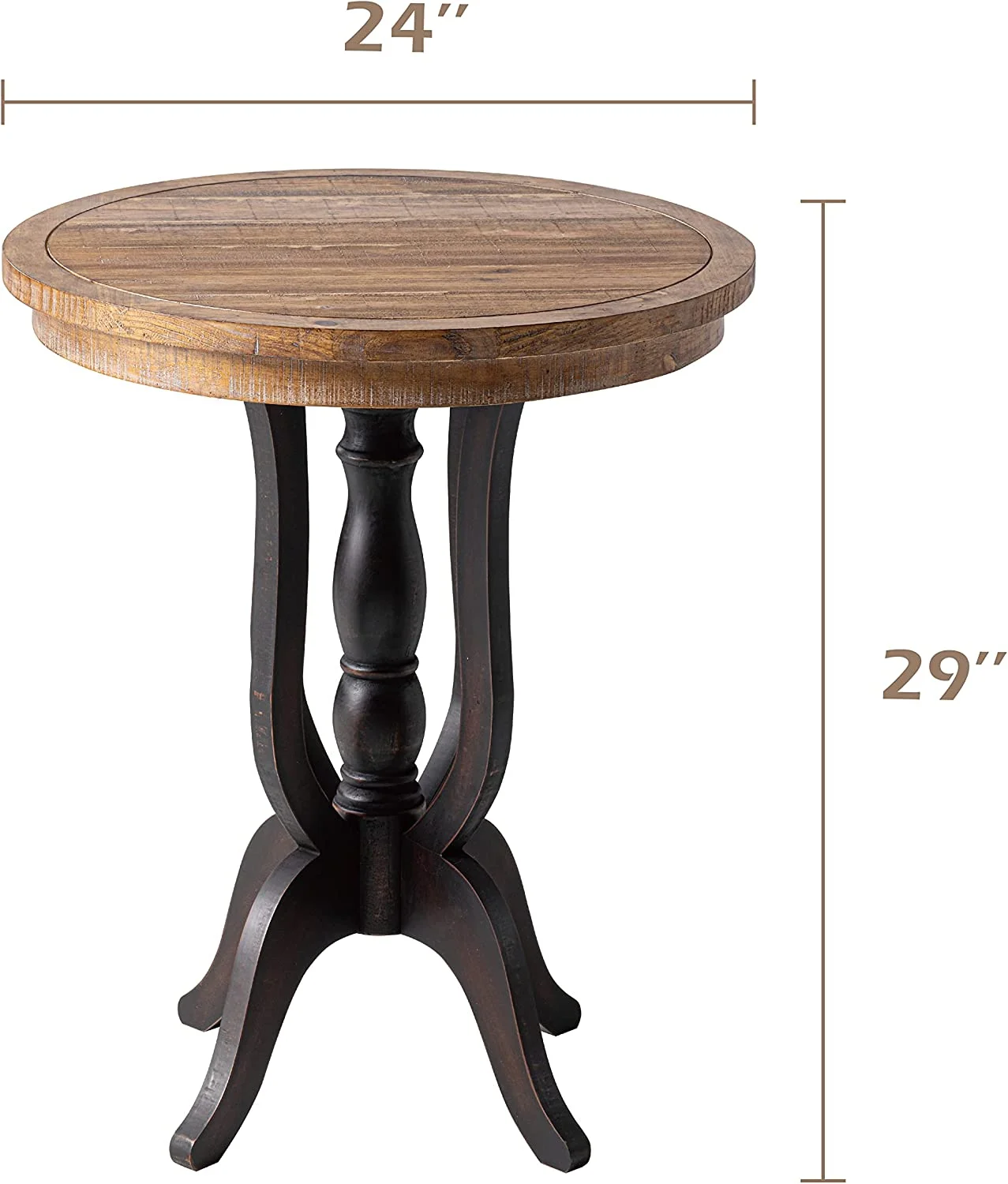 Rustic Farmhouse End Table, Natural Top Side Table for Family, Dinning or Living Room, Handcrafted Finish, Modern, Black
